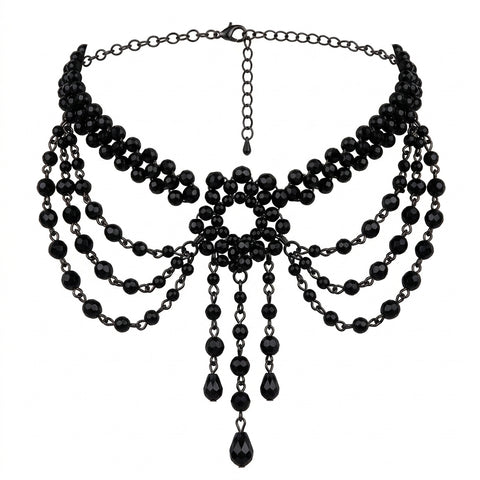 Victorian Goth Mourning Cascade Choker Necklace