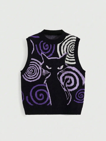 Goth Hypnotic Black Cat Knit Vest