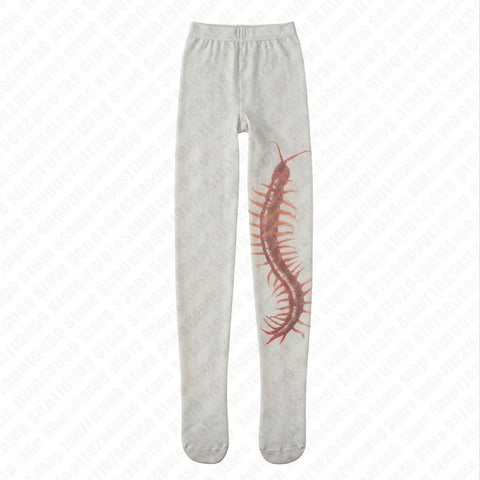 Goth Red Centipede White Sheer Tights Sock
