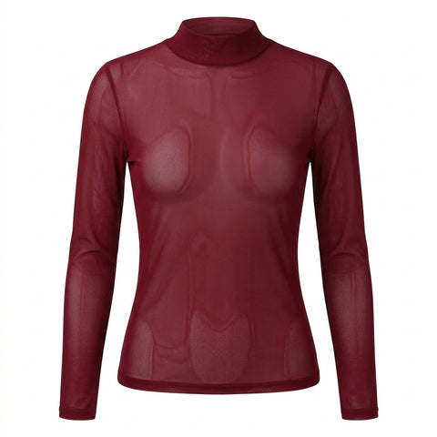 Nu Goth Sheer Mesh Mock-Neck Long Sleeve Bodysuit Shirt