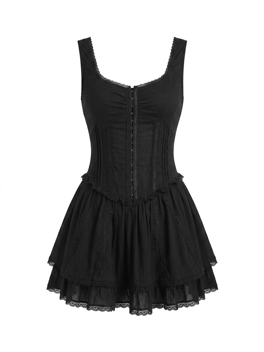 Goth Midnight Corset Lace Trim Mini Dress