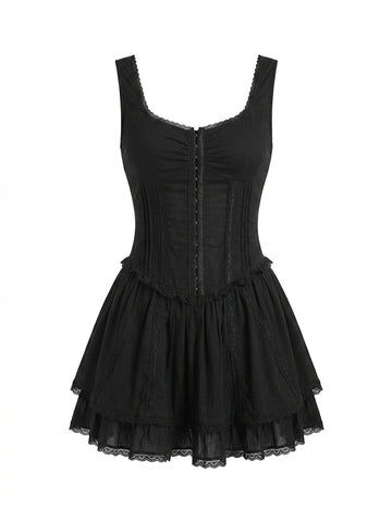 Goth Midnight Corset Lace Trim Mini Dress