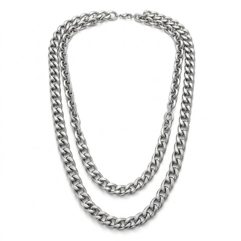 Goth Double-Layer Chunky Cable Chain Necklace in Silver