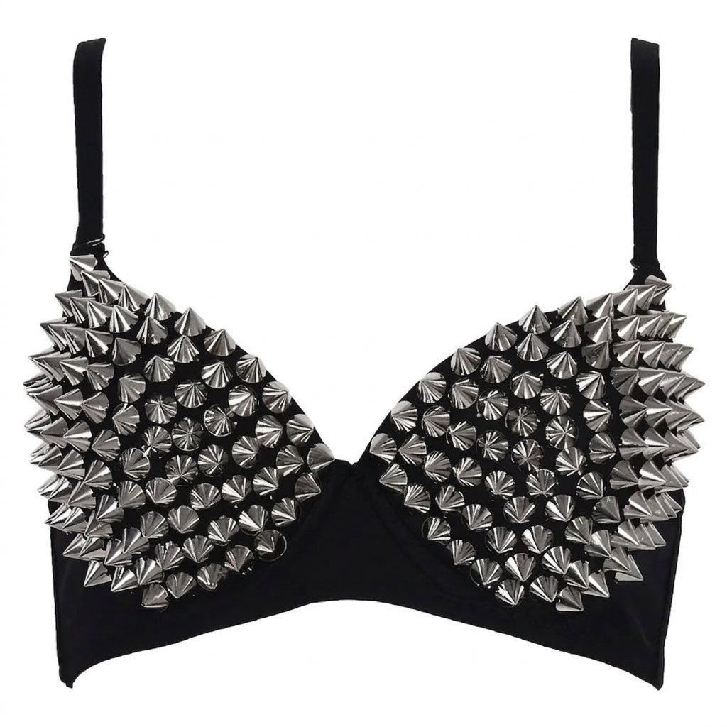 Goth Silver Spike Armour Bralette Top