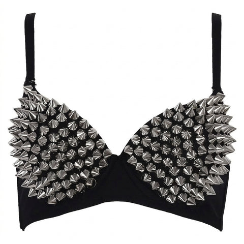 Goth Silver Spike Armour Bralette Top