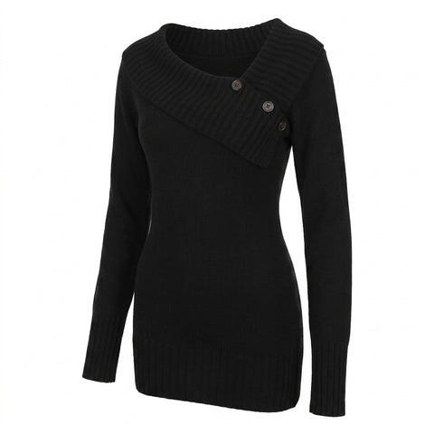 Goth Off-Shoulder Ribbed Knit Sweater in Midnight Black