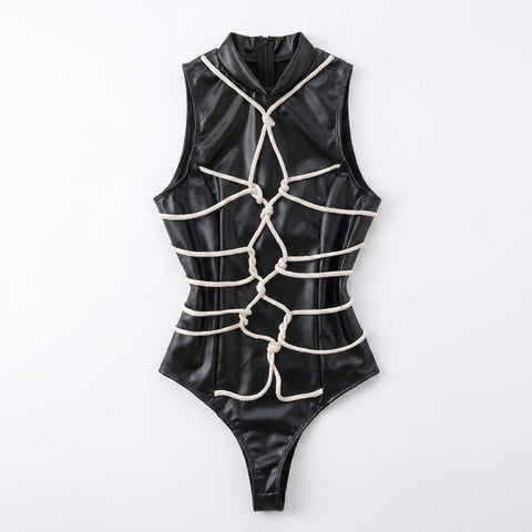 Goth Bound in Contrast Rope Bodysuit
