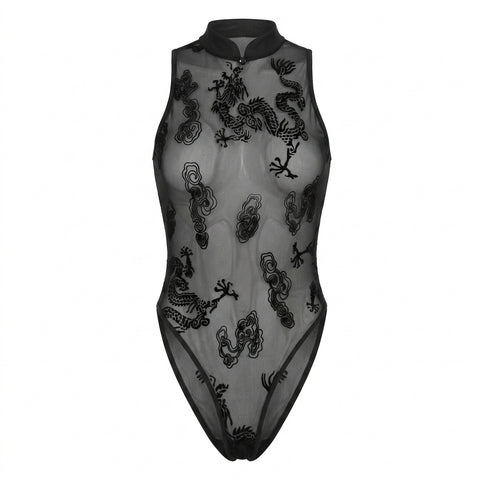 Goth Dragon Shadow Mesh Bodysuit