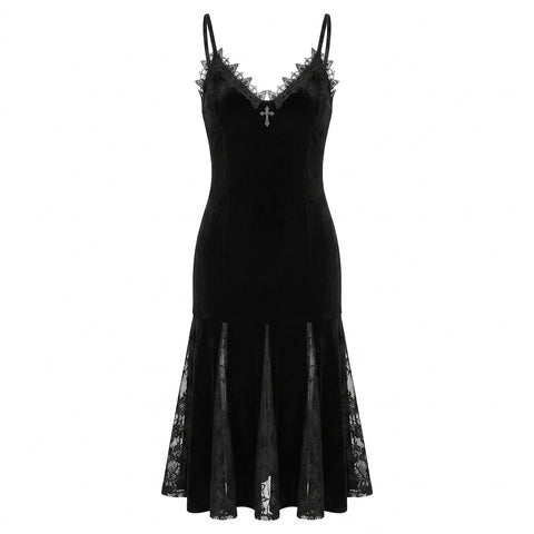 Goth Velvet Lace Mermaid Slip Dress