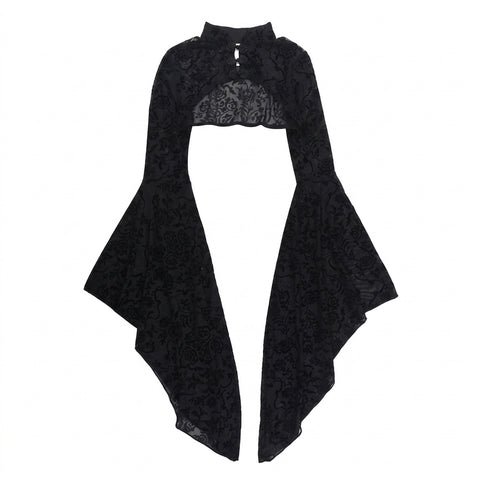 Victorian Goth Damask Flare-Sleeve Cropped Blouse