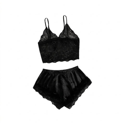 Goth Midnight Lace & Satin Lounge Set