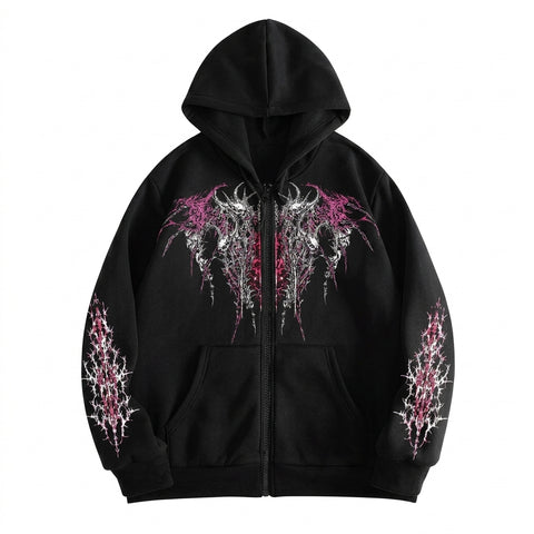 Goth Tshirt Demon Thorns Zip-Up Hoodie