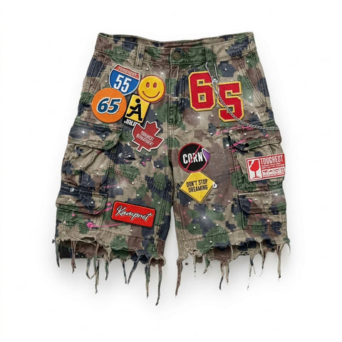 Goth Chaos Theory Patch Camo Cargo Shorts