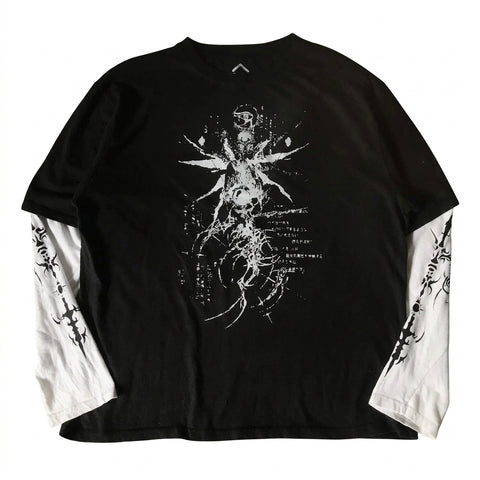 Cyber Goth Spliced Entity Graphic Long Sleeve T-Shirt