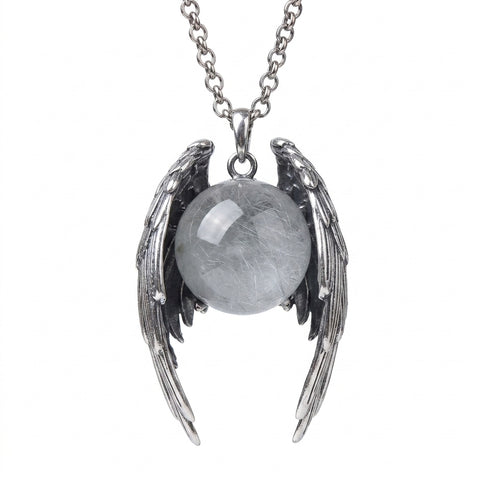 Goth Fallen Angel Wing Crystal Orb Necklace