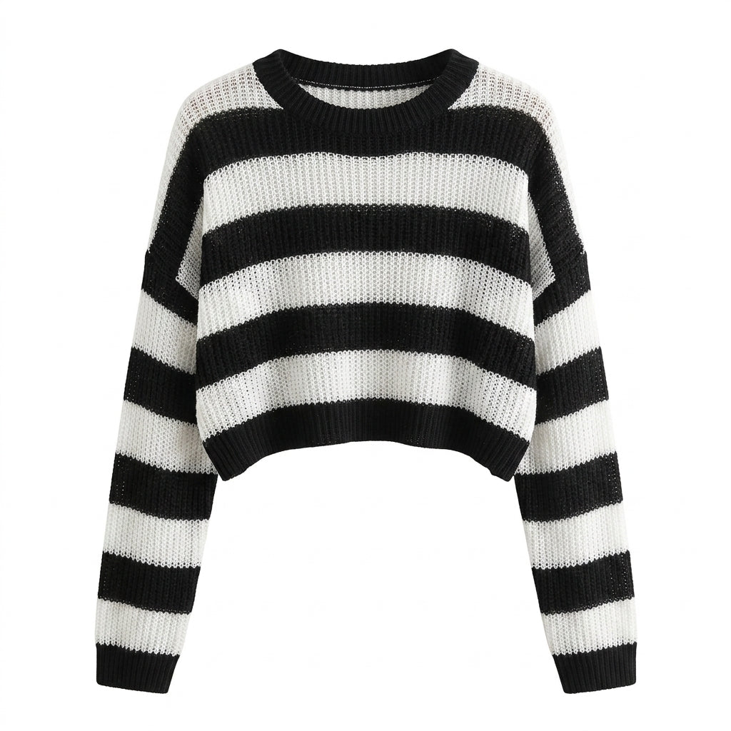Goth Monochrome Stripe Cropped Knit Top