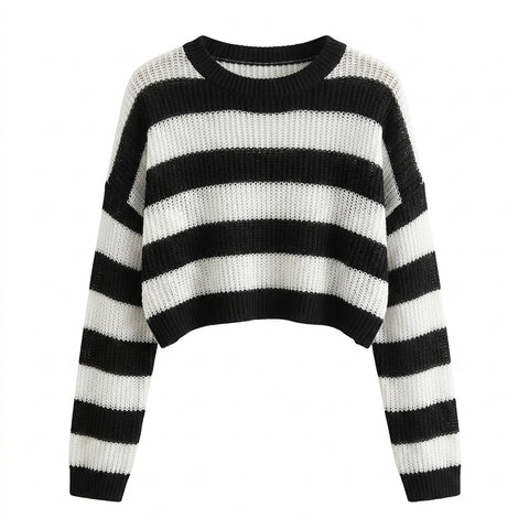 Goth Monochrome Stripe Cropped Knit Top