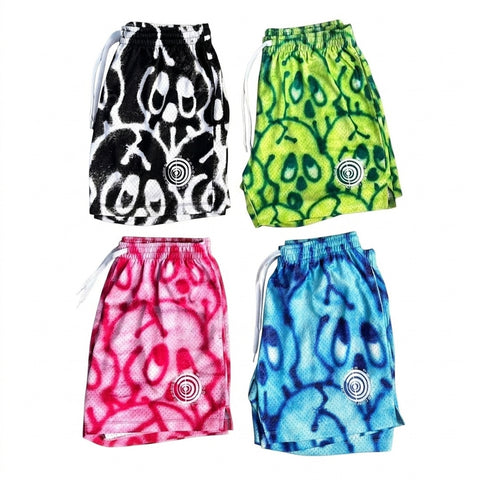 Cyber Goth Skull Bleed Mesh Shorts