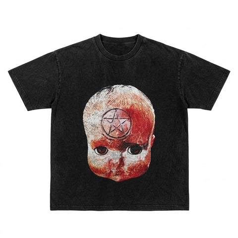 Goth Cursed Doll Pentagram Oversized Tshirt