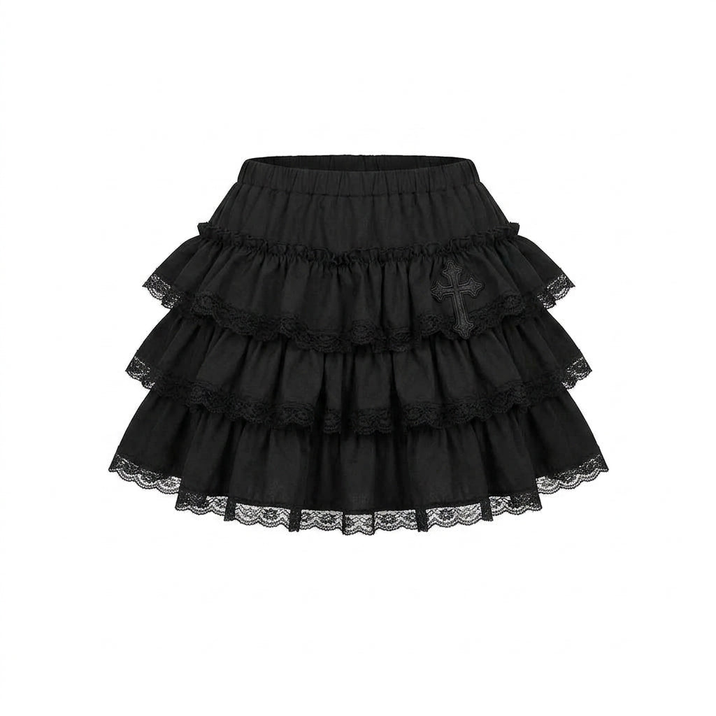 Goth Sacred Cross Ruffle Mini Skirt