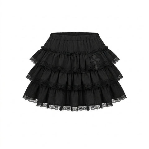 Goth Sacred Cross Ruffle Mini Skirt