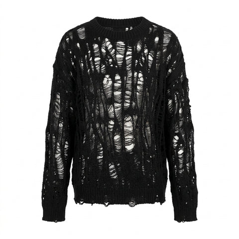 Goth Shredded Web Knit Shirt — Void Unraveling