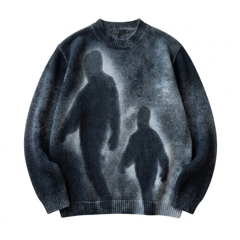 Goth Shadow Figure Bleach-Washed Knit Top