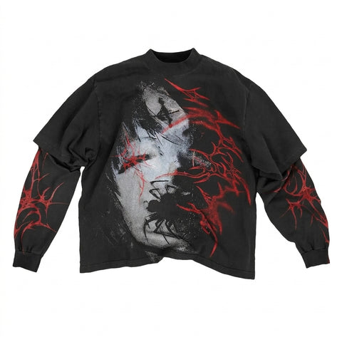 Goth Crimson Thorn Screaming Face Oversized Long Sleeve Shirt