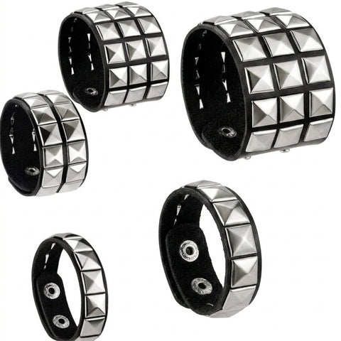 Mall Goth Pyramid Stud Leather Cuff Bracelet