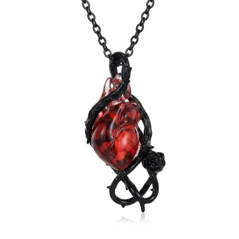 Goth Thorn-Wrapped Anatomical Heart Necklace