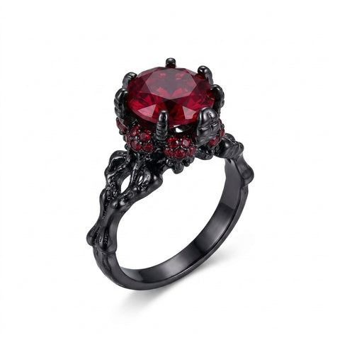 Goth Crimson Skull Crown Zirconia Ring