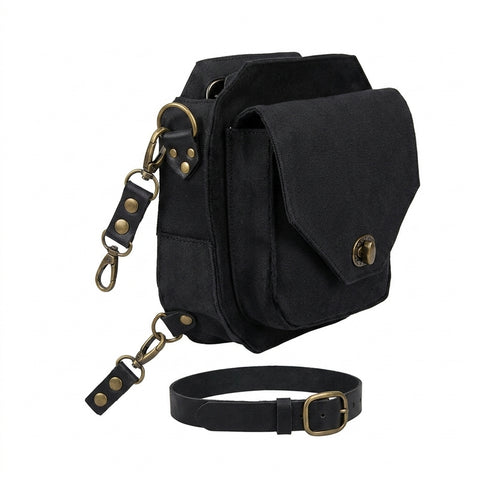 Goth Leather Harness Hip Bag with Thigh Strap