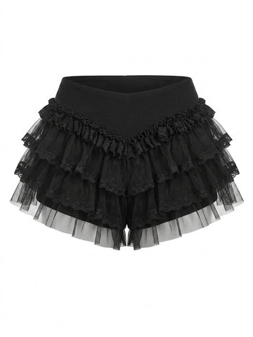 Goth Tulle Ruffle Layered Bloomers Shorts
