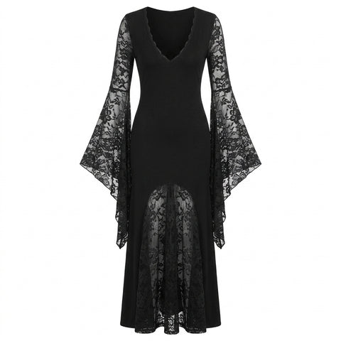 Victorian Goth Requiem Lace Sleeve Maxi Dress