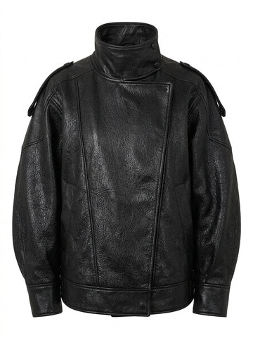 Nu Goth Oversized Moto Coat in Structured Faux Leather