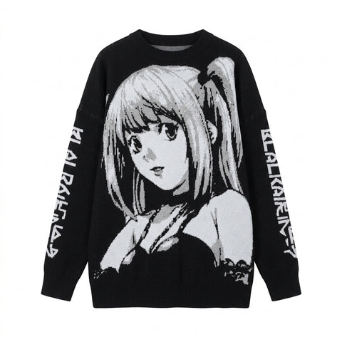 Nu Goth Anime Girl Manga Portrait Oversized Knit Sweater