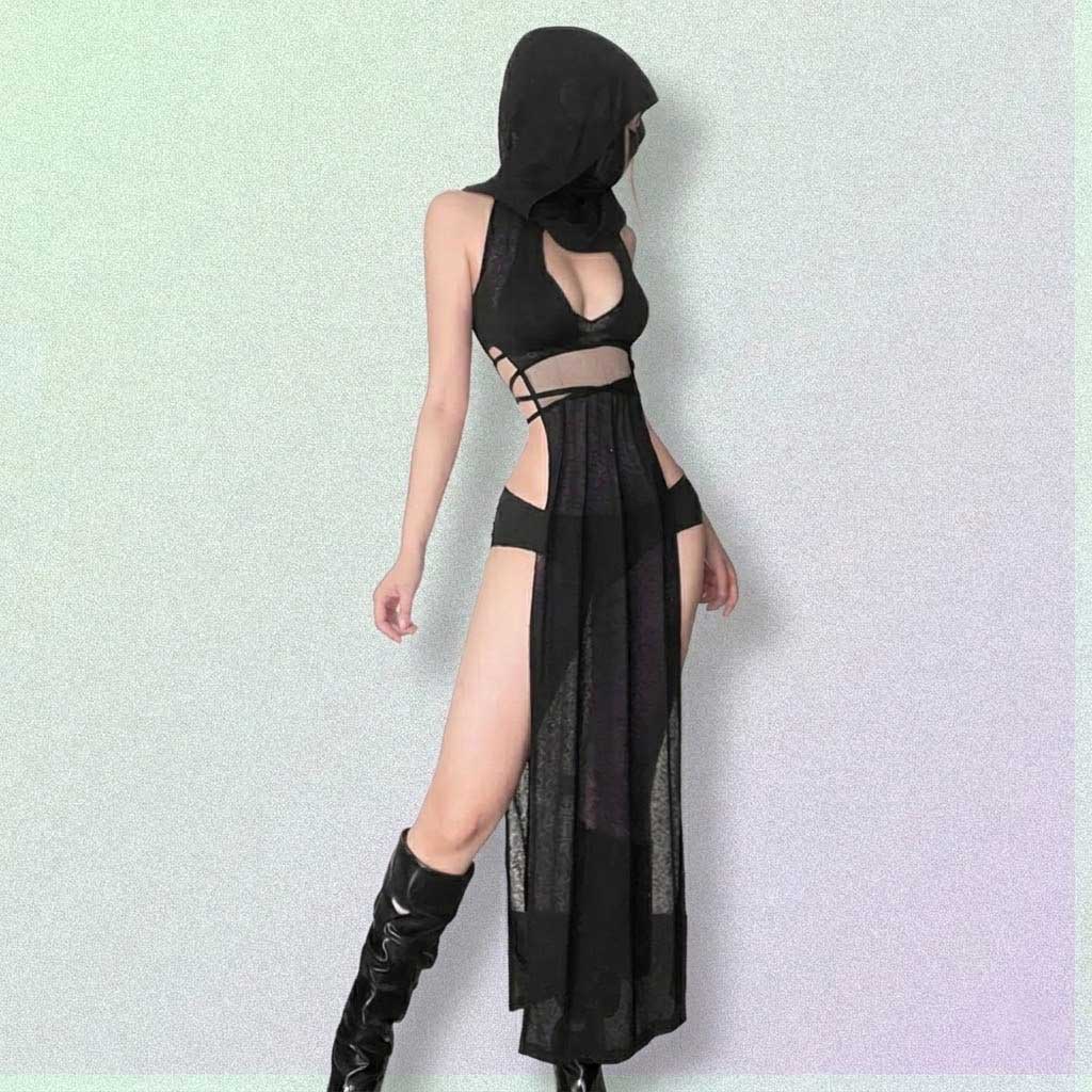 Gothic Dress with black cut-out hooded