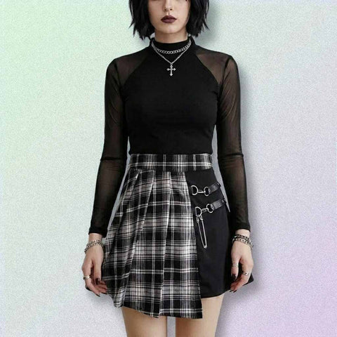 Gothic Mini Skirt with gray plaid pleated