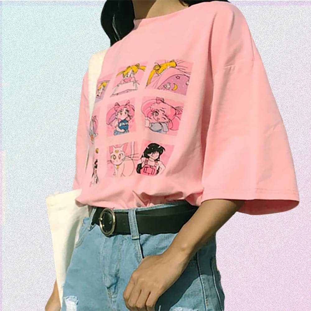 ANIME-CHARACTERS-LOOSE-PINK-T-SHIRT
