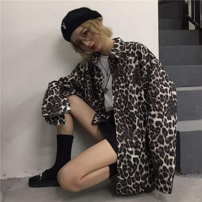 LEOPARD PRINT LOOSE HARAJUKU SHIRT | Goth Aesthetic Shop