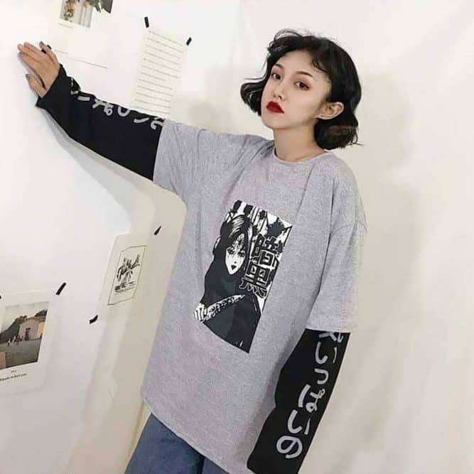 JINJI ITO TOMIE KAWAKAMI PRINT 2in1 LONG SLEEVE LOOSE T-SHIRT | Goth ...