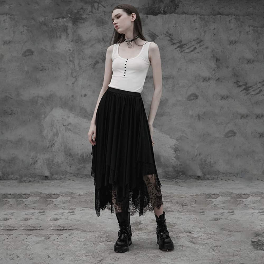 BLACK LONG SKIRT WITH LACE