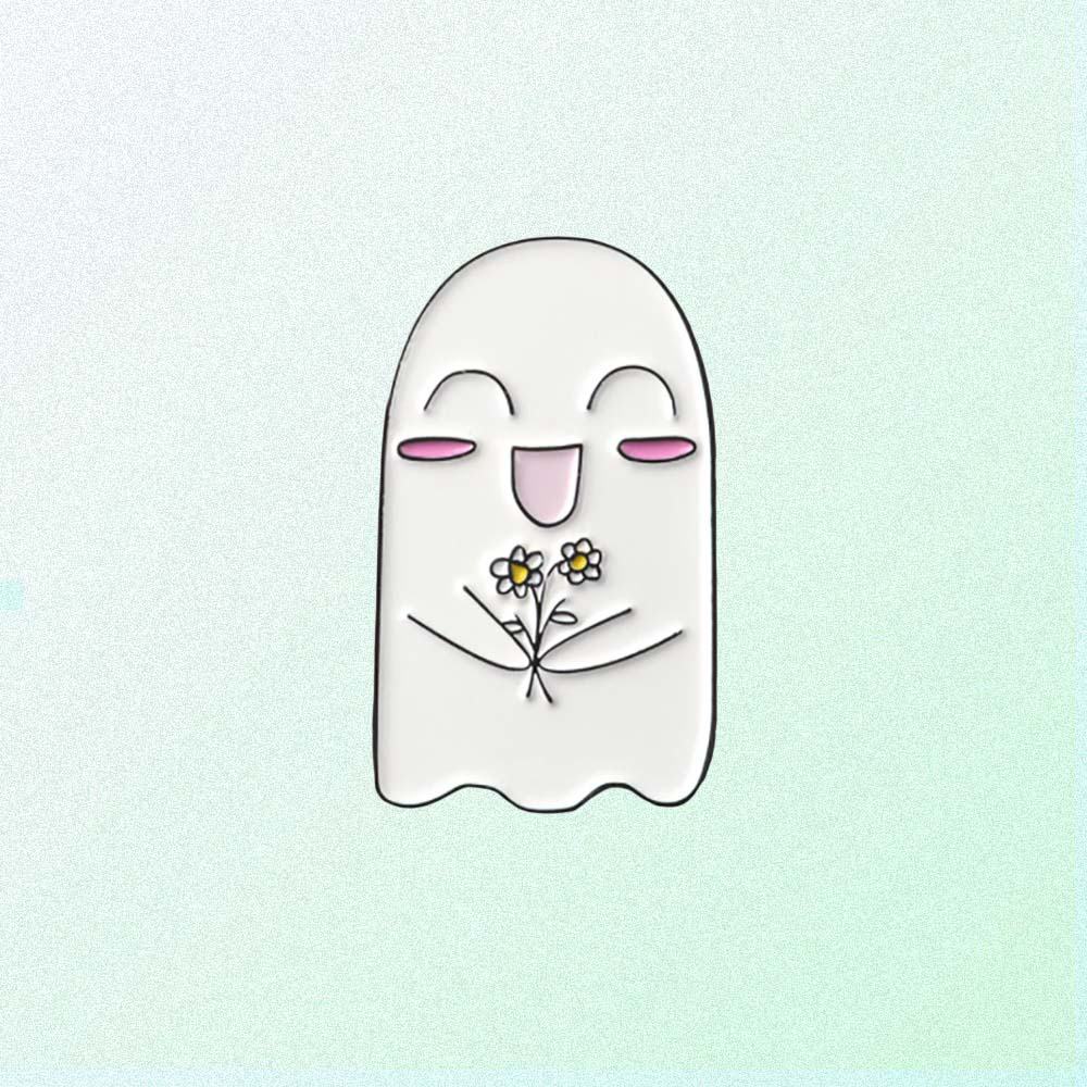 CUTE GHOST WITH FLOWER ENAMELED PIN