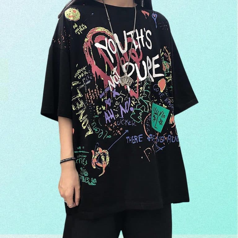 DRAWING PRINT OVERSIZED T-SHIRT | Goth Aesthetic Shop