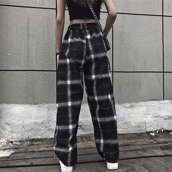 itGirl Shop  White Black Casual Plaid Retro Aesthetic Loose Pants