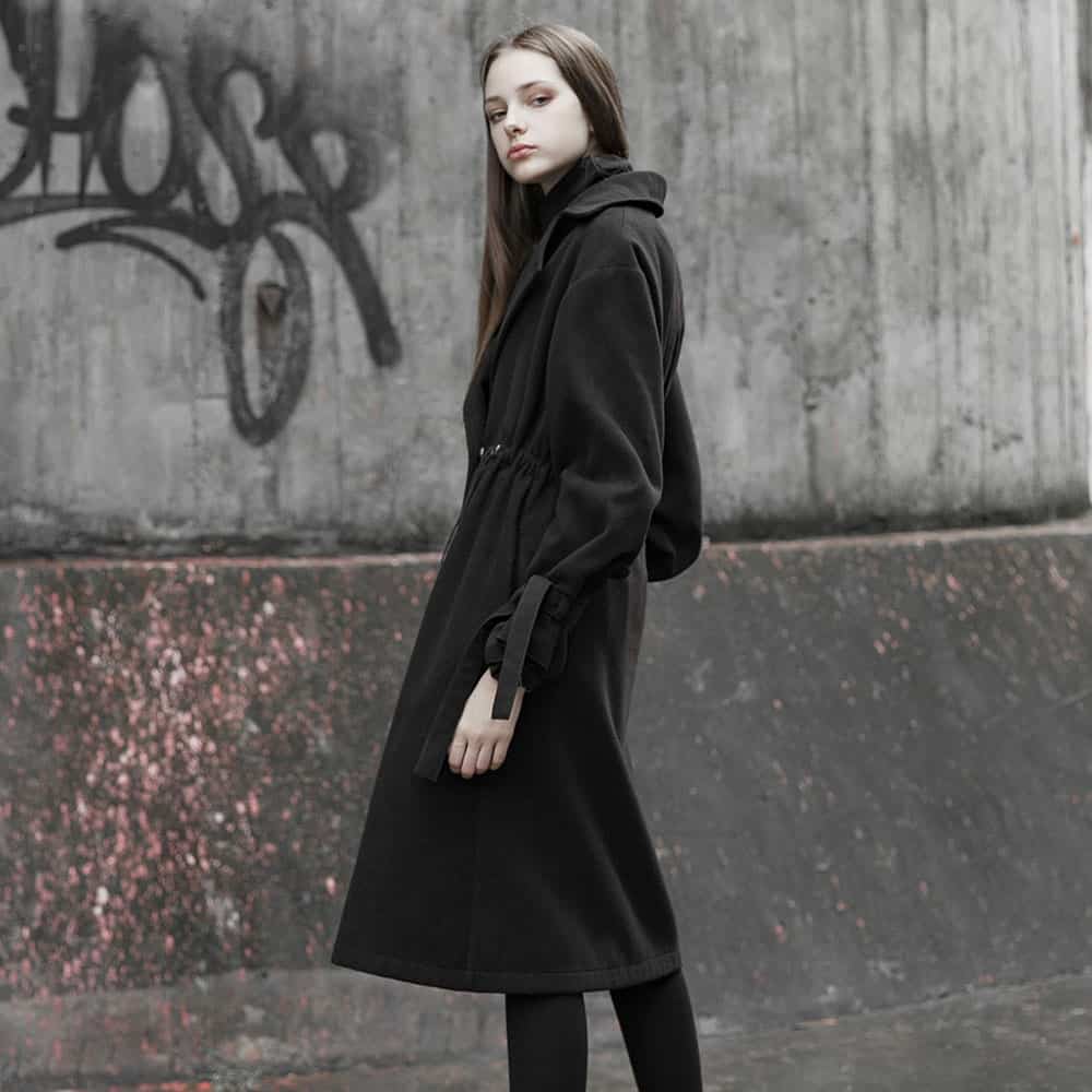 LONG WITH A BELT, LACING AND MOON EMBROIDERY COAT