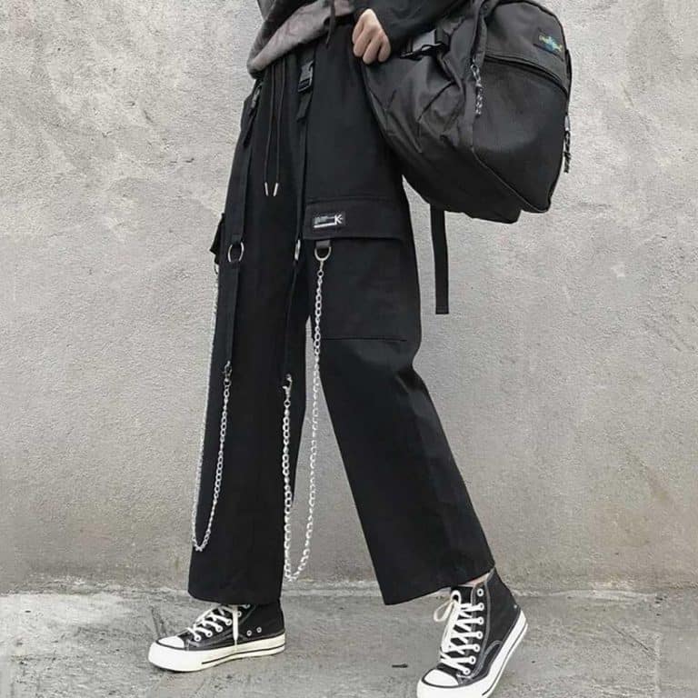 LOOSE FLEX HARAJUKU CARGO PANTS WHITH CHAINS | Goth Aesthetic Shop