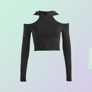 Slim Open Shoulder Hooded Crop Top | Goth Aesthetic Shop