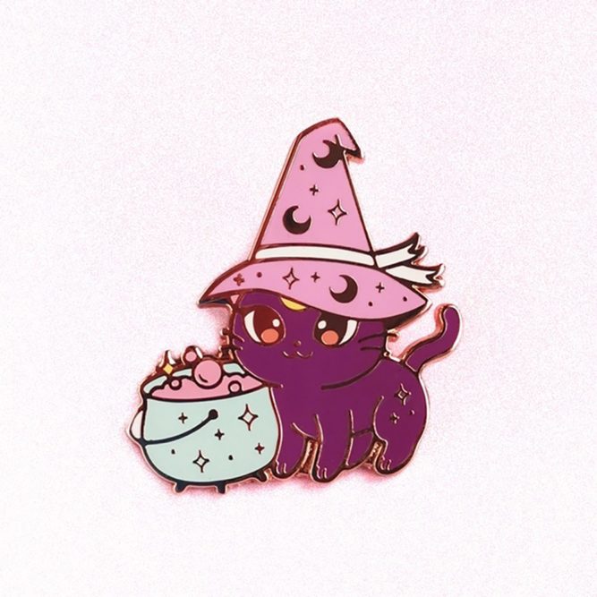 WITCH CAT ENAMELED PIN