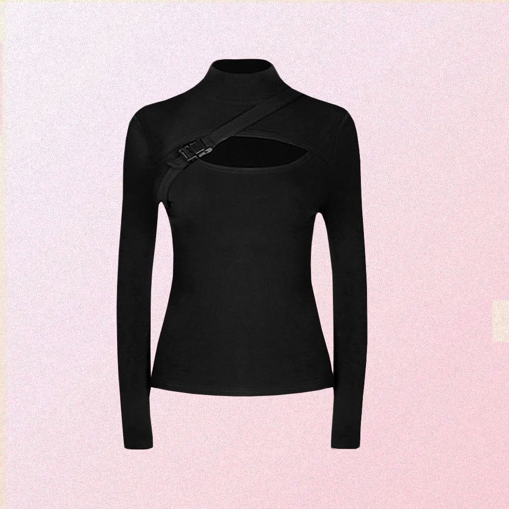 BLACK FITTED CUT OUT LONG SLEEVE TOP